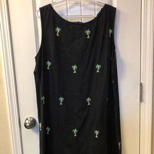 Black Shift Dress with Embroidered Palm Trees
